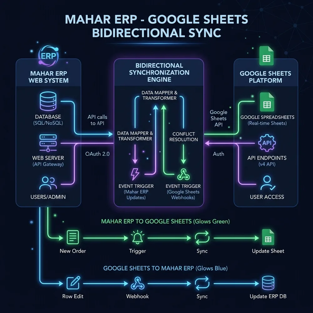 Full ERP system with two-way Google Sheets sync